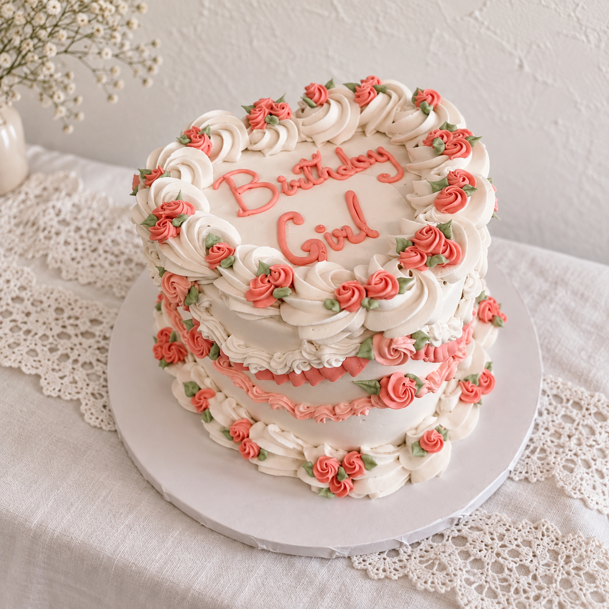 Vintage Floral Heart-Shaped Mini Cake