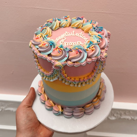 Vintage Rainbow Cake (Detailed Piping)