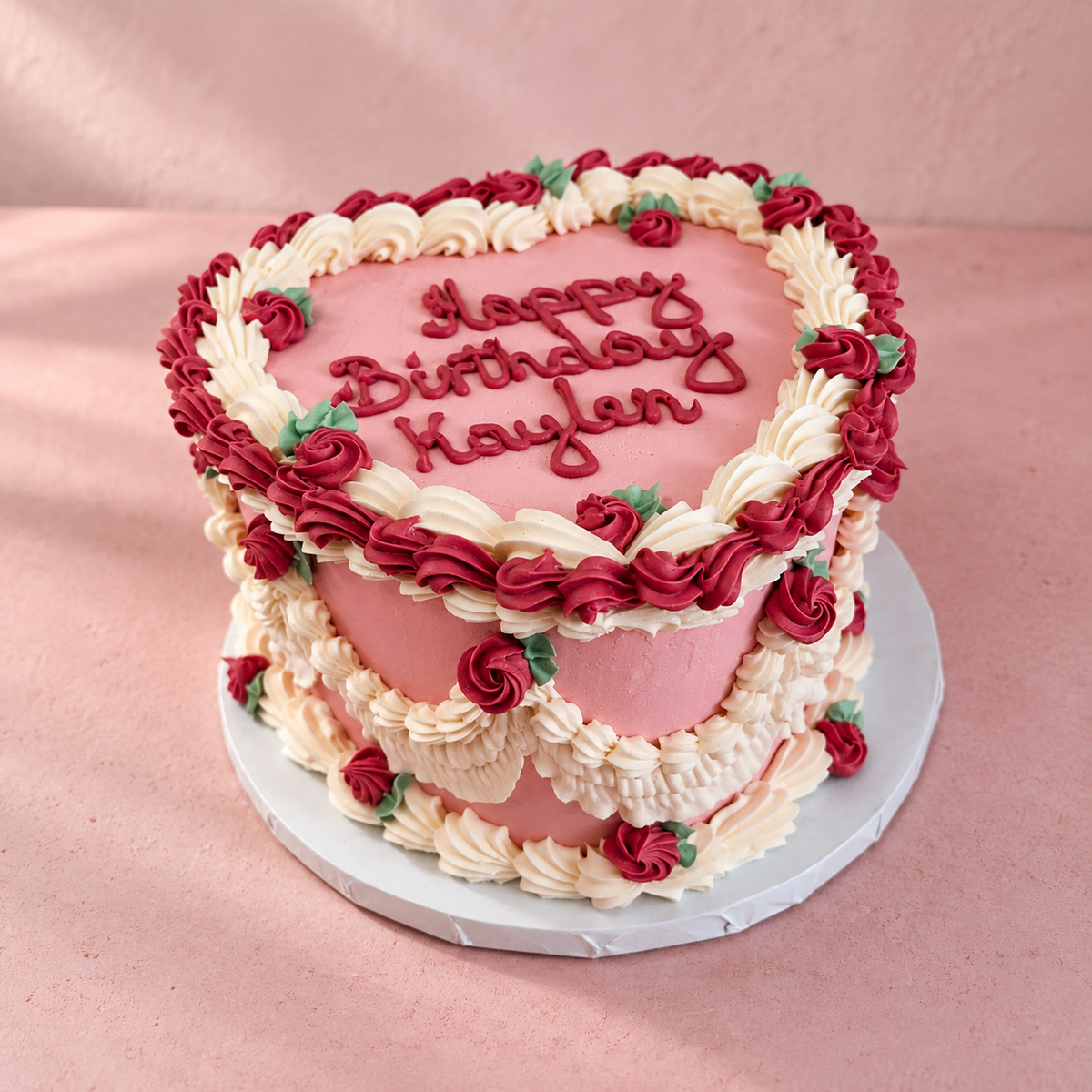 Vintage Floral Heart-Shaped Mini Cake